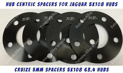 Alloy Wheel Spacers 5mm Black x 4 For Jaguar E F Pace X S Type XE XF 5X108 63.4 - Image 1 of 4