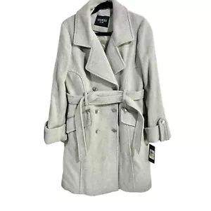 Guess Women's Gray Double-Breasted Belted Wool Blend Walker Pea Coat Size M NWT - Picture 1 of 12