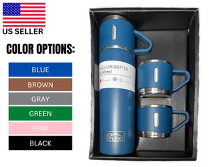 Stainless Steel Insulated Bottle Thermos+3 Cup for Tea & Coffee Hot & Cold Drink - Picture 1 of 8