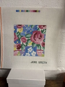 Jean Smith Handpainted Needlepoint Canvas Floral 6x6 Painted Canvas - Picture 1 of 6