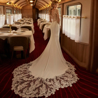 Глубокий v-образным вырезом русалки свадебные платья кружева аппликации иллюзия назад свадебные платья - Изображение 1 из 4