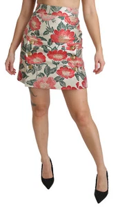 DOLCE & GABBANA Skirt White Red Green Floral High Waist Mini IT38/US4/XS $1100 - Picture 1 of 9