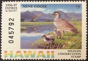 1996 $5 Hawaii Nene Goose Wildlife Conservation Stamp, MNH, VF - Picture 1 of 2