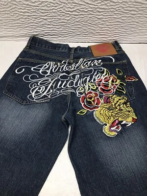 Pantalones Cortos De Colección Ed Hardy 2008 Christian Audiger Bordados Bolsillos Traseros Calce Sueltos Talla 36 Foto 1 de 4