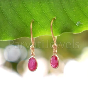 Natural Pink Ruby Pear Cut Solid 18K Gold Mother's Day Gift Dangle Drop Earrings