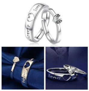 Forever Love - Anillos de boda/compromiso ajustables/tamaño de placa de plata esterlina para boda/compromiso - Imagen 1 de 5
