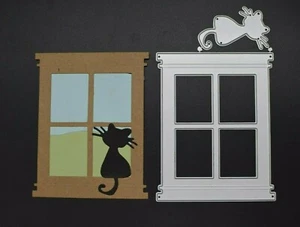 Stylish Cat on Window Sill Metal Cutting Dies Card Making Crafts Stencils DIY F - Picture 1 of 11