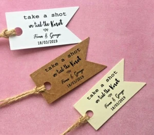 Personalised We Tied the Knot Take a Shot Wedding Favour Tags Thank You MF9103 - Picture 1 of 1