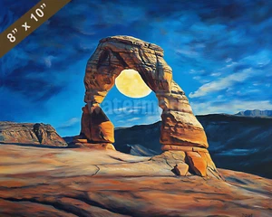 Arches moonrise over Delicate Arch oil painting 8x10 Print - Picture 1 of 1