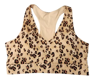 Fabletics Womens 2X On-The-Go Midi Sports Bra II Desert Leopard Removable Pads - Picture 1 of 5