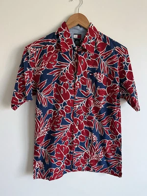 Camiseta De Colección Tommy Hilfiger Para Hombres Hawaiana Botón Delantero Y2K Manga Corta Floral Foto 1 de 3