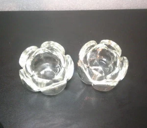 2- Royal Copenhagen Denmark Clear Glass Crystal Lotus Flower Candle Holder - Picture 1 of 3