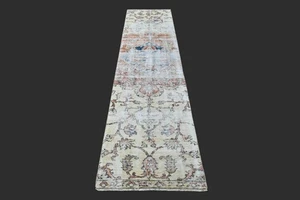 Vintage 2x9 Turkish Oushak Runner Rug Handmade Anatolian Boho Kilim BEIGE - Picture 1 of 9