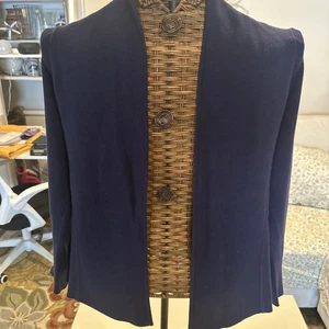 Eileen Fisher Navy Opened Cardigan Size PM MSRP$258 80% Silk 20% Cotton Preppy - Picture 1 of 5