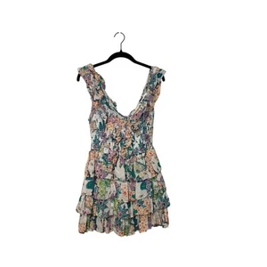 Anthropologie Love The Label Floral Ruffle Smocked Mini Dress Size Medium - Picture 1 of 5