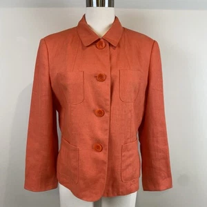 Talbots Orange Blazer Jacket Irish Linen Collared Button Front Size 12 Pockets - Picture 1 of 15
