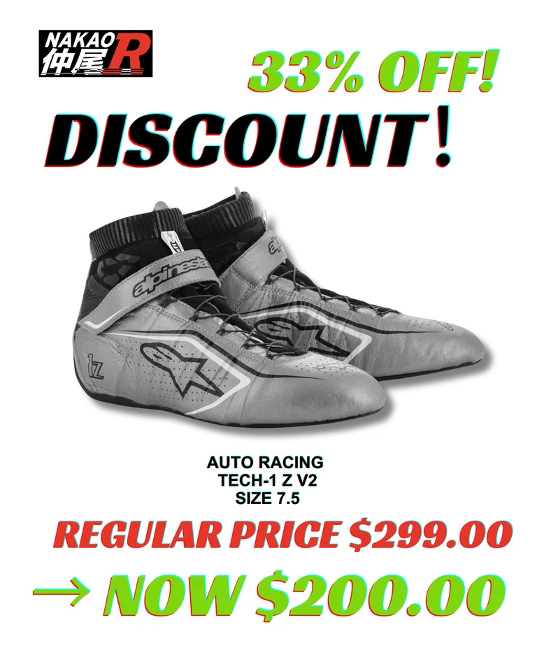 Zapatos de carreras Alpinestars Tech-1 Z V2 - plateados aprobados por la FIA talla 7,5 Foto 1 de 4