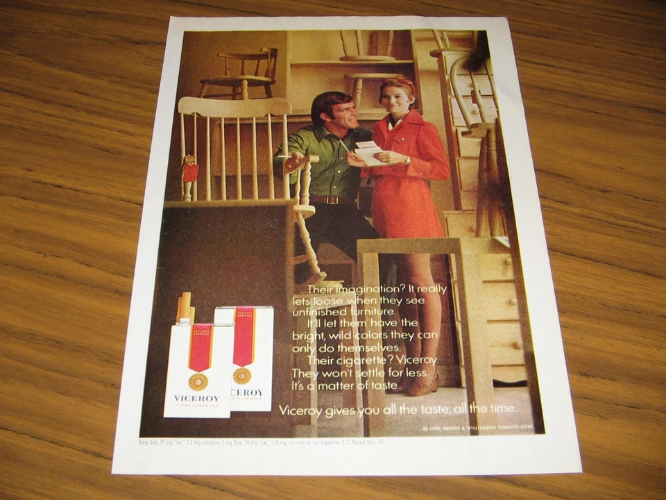 Anuncio impreso Viceroy Cigarettes 1971 pareja feliz y muebles sin terminar Foto 1 de 1
