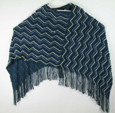Poncho BCBG MAX AZRIA Mujer Talla Única Metálico Bohemio Lagenlook Boho Chevron Foto 1 de 4