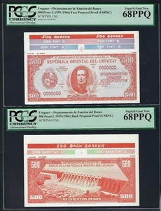 Rare Genuine Specimen 1939 Uruguay 500 Pesos Face & Back Proof Banknotes PCGS68 - Picture 1 of 2