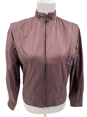 Jaqueta feminina vintage anos 80 somente membros da Europa artesanato marrom escuro zíper completo tamanho 7/8 - Imagem 1 de 4