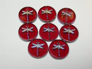 8 17mm Czech Glass Pinky Red with a Metallic finish Dragonfly Coin Beads - Picture 1 of 1