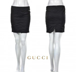 GUCCI ~ Black mini skirt with silver Gucci logo ~ sz: S / M ; 42 ~ AUTHENTIC - Picture 1 of 9