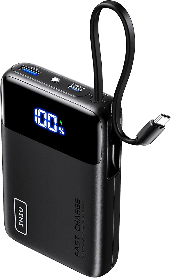 INIU 45W Power Bank 20000mAh Klein Powerbank mit Integriertem USB-C Kabel