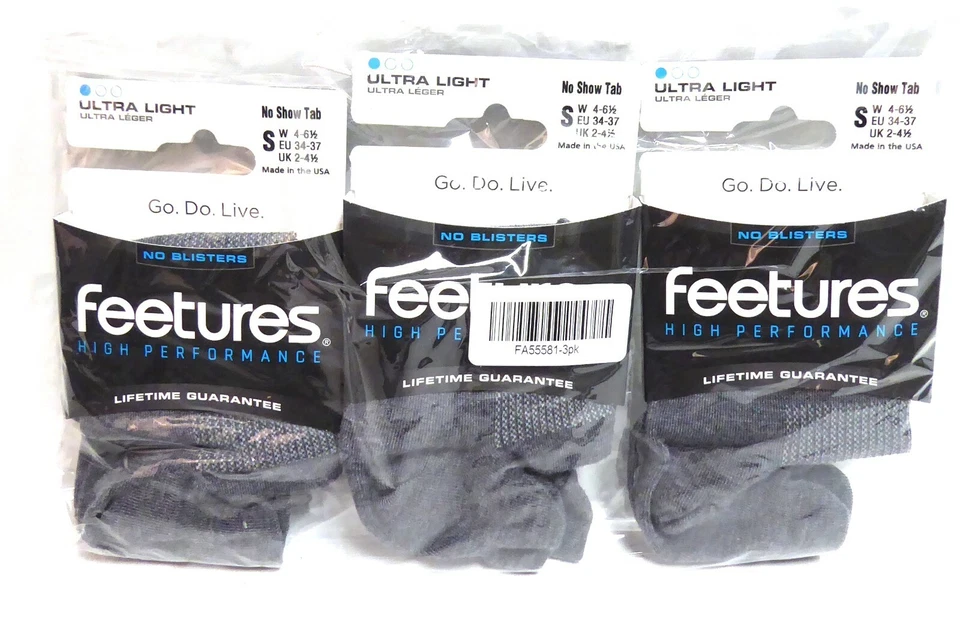 3 Pairs Feetures High Performance Ultra Light, No Show Tab, Gray, Small - Image 1 of 1