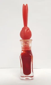 Red Easter Egg Dye Bunny Rabbit Head Stopper Glass Bottle Vintage Plastic 3.5" - Picture 1 of 16