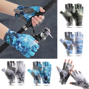 UPF 50+ Unisex Fingerless Fishing Gloves Sunscreen Ice Silk Gloves Non-Slip Grip - Picture 1 of 20