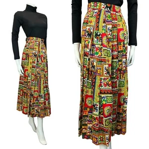 VTG 70S RED BLUE GREEN YELLOW HIPPY GEOMETRIC PATTERN MAXI SKIRT SIZE 12 14 - Picture 1 of 6