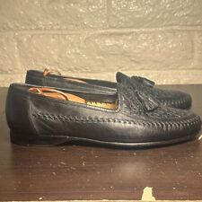 Santoni Vero Cuoio Braided Tassel Black Leather Loafers Made in Italy Mens 9.5 