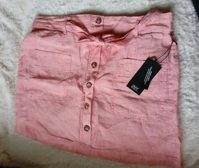 NUEVO CON ETIQUETAS Jones New York Falda de Lino Sobre Pantalones Cortos de Algodón con Cinturón Melocotón Talla L Skort Foto 1 de 4