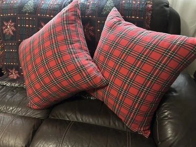 2 (par) travesseiros xadrez vermelho azul verde amarelo tartan estilo Ralph Lauren 22 X 22 - Imagem 1 de 4