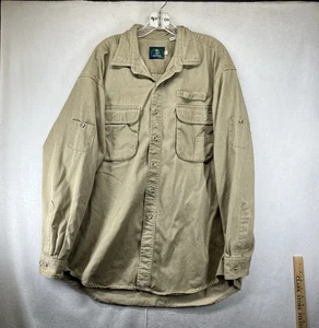 Camel Mens XL Sandy Brown Button Up Safari Shirt Pockets Cigarettes Cotton - Picture 1 of 17