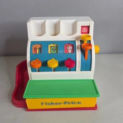 Caja registradora Fisher Price 1994 vintage cajón de juguete abre y toca campanas preescolar Foto 1 de 4