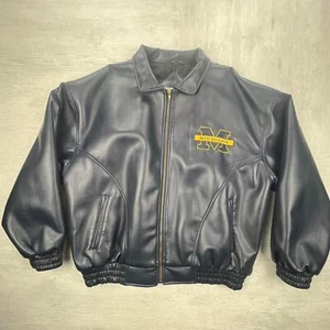 Vintage 80s Michigan Wolverines Leather Coat Jacket Size: L BLack Yellow College - Bild 1 von 5