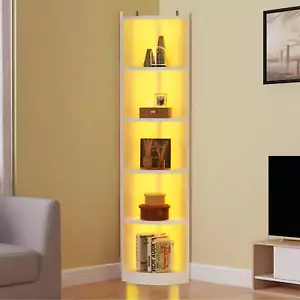 5-Tier Corner Shelf 71" Tall Wood Corner Bookcase Bookshelf With LED Lights - Picture 1 of 11