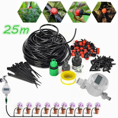 Kit de sistema de riego por goteo automático 82 pies temporizador micro aspersor riego de jardín Foto 1 de 4