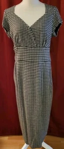 Banana Republic Women’s Black And White Checkered Midi Dress Sz L Empire Waist - Picture 1 of 8