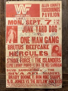 Auténtica Tarjeta de Lucha Libre Autografiada de la WWF 1987 Chatarra Perro Hércules Y Más - Imagen 1 de 9