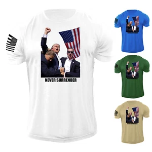 Camiseta para hombre Trump Never Surrender 2024 EE. UU. Bandera Americana 100 % algodón - Imagen 1 de 8