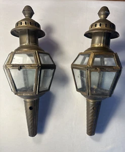 Antique Brass Carriage Buggy Oil Lamps Set of Two - Picture 1 of 24