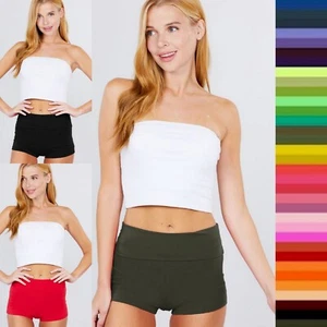 Slim Fit Cotton Yoga Shorts Short Leggings Gym Work Out Pants Fold Over Waist - Picture 1 of 54