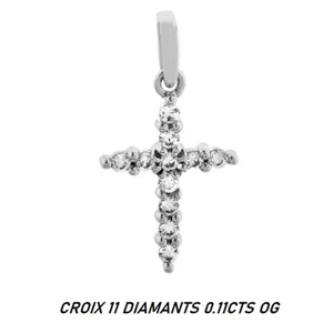 Dolly-Bijoux Pendentif PEND CROIX 11 DIAMANTS 0.11CTS OG .35 Gr d'Or Massif 18K - Picture 1 of 3
