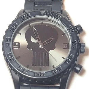 Marvel The Punisher Dark Skull Watch 43mm Black Tone Round Silicone Band Needs B - Picture 1 of 9
