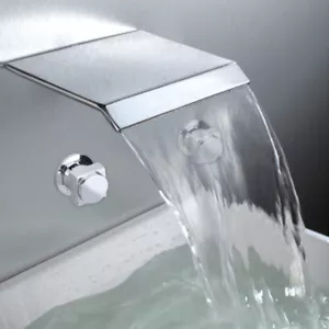 Wide Spout Bathroom Wall Mount Chrome Brass 2 Hole Mixer Tap Waterfall Faucet - Foto 1 di 5