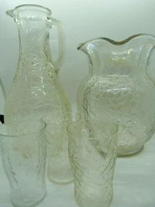 Vintage Clear Crackle Glass Juice Water Pitcher Flower Vase LOT Retro Home Decor - Picture 1 of 10