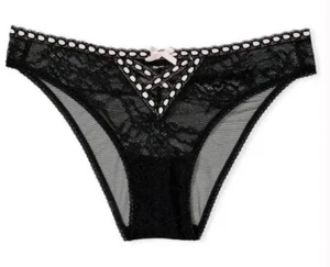 Victorias Secret Dream Angels Black Heritage Ribbon Slot Cheekini Panties XS NWT - Picture 1 of 8